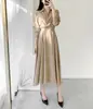Vestido plisado de estilo camisa con fruncido en la cintura, vintage, estilo ins coreano, para principios de otoño