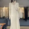 Vestido Largo Bordado Vintage 2026 Otoño e Invierno Nuevo Estilo 100% Lana Cuello en V Adelgazante y Favorecedor para la Figura Vestido Largo de Punto para Mujer