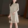 Vestido de punto básico de cuello semi alto para mujer, nueva moda casual Joker de encaje para otoño e invierno 2024