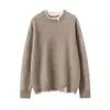 Suéter de Cachemira con Dobladillo Dividido de Siete Agujas, Cuello de Doble Capa, Aspecto de Dos Piezas, Cuello Redondo para Mujer, Tejido Casual Versátil para Usar en Capas o como Prenda Exterior