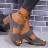 Moda europeia e americana comércio exterior chinelos de uma tira com salto grosso sandálias de salto alto boca de peixe novas de verão femininas plus size fivela ebay