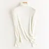 Camiseta interior Yunjin de seda fina y lana, cuello alto de manga larga ajustada, color liso, capa base ligera y cálida para mujer