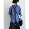 Camisa Casual Confortável de Cor Sólida para Primavera/Outono Americano Moda Tendência Estilo Coreano Roupas Masculinas com Gravata Versátil Camisa de Manga Longa