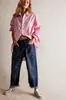 Jeans Novo Feminino Europeu e Americano Transfronteiriço, Estilo Americano Retrô, Cintura Alta, Multi-Bolsos, Cordão, Calça Jeans de Perna Reta