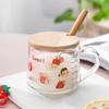 Taza de vidrio de fresa con asa, fondo grueso, con tapa, escala de dibujos animados, taza de leche para el hogar, niños, vaso de agua con pajilla, venta al por mayor