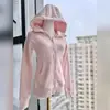 Chamarra sudadera morada ajustada para mujer, con hombros rectos y cintura ceñida, nuevo modelo 2026, ropa casual con capucha para yoga para primavera y otoño