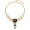 Venta Caliente Transfronteriza Europea y Americana Aleación de Zinc Dorado Flor Hueca Cadena Corta de Lana Negra Collar Joyería para Mujer