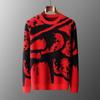 Outono e inverno novo suéter de lã pura masculino gola redonda jacquard suéter grosso ano novo vermelho casual malha cashmere base camisa