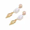 Pendientes de Perla Barroca y Concha Estilo Retro Europeo y Americano con Ambiente Festivo, Elegantes Accesorios de Animales Marinos para Orejas