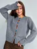Amazon Transfronterizo Cardigan de Punto con Hebilla de Nuevo Color Otoño e Invierno 2025 Nuevo Suéter Holgado Casual Europeo y Americano Chaqueta para Mujer