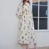2026 Comércio Exterior Transfronteiriço Roupas Europeias e Americanas para Mulheres, Novo Estilo de Verão com Mangas Bufantes Estampadas Gola Lapela Cintura Marcada Vestido Flare