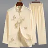 Traje Estilo Chinês Tang para Pessoas de Meia-Idade e Idosos, Hanfu para Pai, Traje Longo de Manga Comprida Retrô para Primavera e Verão, Roupa de Vovô, Traje Tai Chi para Exercício Matinal