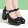Base impermeável não versátil sola grossa couro macio pés cansados salto grosso modelo sapatos de couro femininos para ficar em pé antiderrapante sapatos para show de cheongsam
