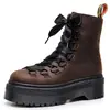 Botas de Moda Femininas de Couro Crazy Horse Verde, Cano Curto, Solado Grosso, 6 Furos, Estilo Britânico 1460, Botas Curtas Femininas Plataforma, Biker, de Trabalho