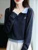 Nuevo Tejido de Punto Fino para Mujer en Otoño e Invierno Casual Cuello Polo Versátil Tejido de Lana Peinada Estilo Preppy Transfronterizo Coreano Top