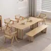 Juego de mesa y sillas de comedor de madera maciza para uso doméstico, diseño simple para espacios pequeños, mesa de comedor estilo nórdico, mesa rectangular de ratán estilo wabi-sabi