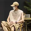 Camiseta sin mangas para hombre, estilo japonés moderno, diseño simple de corte ancho en los hombros, corte holgado, estampado de letras, camiseta sin mangas deportiva de verano para usar como capa exterior