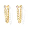 Pendientes de Borla con Cadena de Zirconia Incrustada, Diseño Personalizado, Baño de Oro Real en Latón, Venta Caliente Transfronteriza Europea y Americana, Pendientes para Mujer