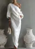 2026 Moda de Alta Gama para Mujer de Manga Larga Hombros Descubiertos Vestido Largo de Cintura Media Vestido Pulóver