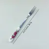 Cuchara y tenedor florales de fruta con mango de cerámica creativa, cuchara de postre de acero inoxidable 410, cuchara para remover café, cuchara y tenedor para el té de la tarde
