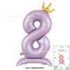 Corona digital de 42 pulgadas con base de pie, globos rosas y azules, decoración para fiestas de un año para niños y niñas.