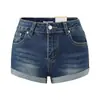 Shorts de Mezclilla Lavada de Tiro Bajo Estilo Hot Girl con Bordes Enrollados para Mujer, Estilo Verano 2026, Sexy Estilo Americano Ajustado al Cuerpo que Resalta las Caderas, Pantalones Cortos Versátiles