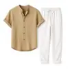 Estación Independiente de Comercio Exterior AliExpress Europeo y Americano Conjunto de Playa Casual Holgado para Hombre Camisa Elástica en Cuatro Direcciones Conjunto de Manga Corta Disponible para DZ