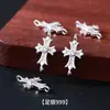 Pingente de Cruz Sólida em Prata 999 com Diamantes, Acessório Duplo para Cruz para Pulseiras, Colares e Brincos DIY