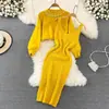 2026 Novo Estilo Elegante Socialite Suéter com Miçangas Cintura Alta Conjunto de Duas Peças Vestido de Tricô Moda Tendência Feminina Adequado para Todas as Estações