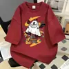 Camiseta de manga corta de seda de leche para verano, estampado retro de dibujos animados de fantasmas, para hombre y mujer, top casual holgado