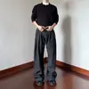 Calça Reta Listrada Outono Nova de Cintura Alta Tendência Moda Casual Unissex Calça Longa de Perna Larga Preta