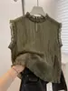 (En stock) Blusa verde sin mangas con volantes para mujer, nuevo estilo de verano 2026, talla grande, top adelgazante y rejuvenecedor para mujer