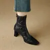 Botines Estilizados de Piel de Cordero con Punta Cuadrada y Tacón Alto Grueso para Mujer 2025 Otoño Nueva Llegada Completamente de Piel Moda Tobillo ¿Qué Tan Feos Zapatos de Mujer