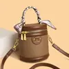 Bolso Pequeño Redondo de Barril Color Block Retro Transfronterizo Nuevo Bolso de Mano con Pañuelo de Seda para Mujer Bolso Pequeño de Cubo Exquisito para Hombro Cruzado