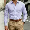Camisa de Manga Larga Rayada Casual de Negocios para Hombre Nueva Camisa Elástica en Cuatro Direcciones