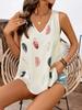 Amazon Explosiones Chaleco Extendido de Cuello en V Estampado de Silueta de Pluma Encaje Hueco Top sin Mangas para Vacaciones de Mujer