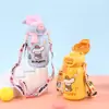 Perro Blanco Pequeño de Dibujos Animados Taza Térmica Rebotante Color Macarrón Lindo Taza de Agua para Estudiantes Portátil Cruzada Taza con Popote para Niños