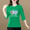 Camiseta de moda de manga tres cuartos de marca para comercio exterior transfronterizo, para madres, mujeres de mediana edad y mayores, tallas grandes