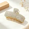 Presilha de garra para cabelo de liga metálica de alta qualidade estilo coreano, simples e elegante, presilha quadrada minimalista para mulheres, cheia de strass, presilha tubarão versátil, atacado