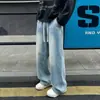 Jeans de seda gelada de perna reta estilo retrô americano para homens, calças masculinas finas e largas da moda para primavera e outono, calças casuais plus size para meninos