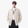 Camisa masculina branca de linho sintético de manga longa, top casual de outono para homens, corte solto, visual limpo moderno estilo japonês para meninos