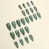 Adesivos de Unha Longos Formato Amêndoa Olho de Gato Verde Pavão de Alta Qualidade, Unhas Postiças Removíveis, Atacado em Estoque