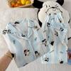 Pingu Pingüino Dibujo Animado Tela Arrugada Pijama Mujer Primavera y Otoño Manga Larga Casual Ropa de Casa Conjunto Toma Real Venta al por Mayor