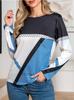 Top de Contraste de Color Geométrico Elegante de Manga Larga para Mujer, Explosión de Primavera y Otoño, Transfronterizo Europeo y Americano, Amazon, TEMU