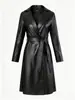Casaco trench coat longo estilo roupão de banho, best-seller transfronteiriço europeu e americano, jaqueta feminina de couro sintético resistente a rugas, novo estilo, feito sob medida