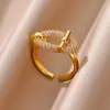 Anillo Abierto de Oro de 18 Quilates Completamente Diamantado No Desvanecible para Mujer, Anillo de Hoja de Circonita para Mujer, Anillo de Alta Gama