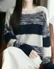 Suéter de Moda Perezosa Estilo Coreano Ropa de Abrigo a Rayas Diseño de Bloques de Color Tejido Súper Bonito Cuello Redondo Suéter Holgado Moderno