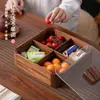Caja de Frutos Secos de Madera de Nogal, Bandeja de Madera Maciza con Tapa, Caja de Dulces de Cuatro Compartimentos, Caja de Snacks de Nueve Compartimentos, Caja de Frutas de Moda
