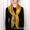 Novo Lenço de Seda Estampado com Folhas de Ginkgo 90cm Tecido de Gaze de Bali com Toque de Algodão Lenço Quadrado Proteção Solar para Primavera, Verão e Outono Cachecol para Pescoço para Mulheres