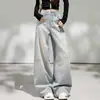 Foto Real Estilo de Rua Americano Jeans Rasgado com Strass Feminino 2026 Primavera Novo Cintura Alta Solto Emagrecimento Perna Reta Perna Larga Calça Longa